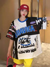 スタイルアップ効果抜群 レース アバンギャルド ダブルプリント全2色 半袖TシャツF-8980