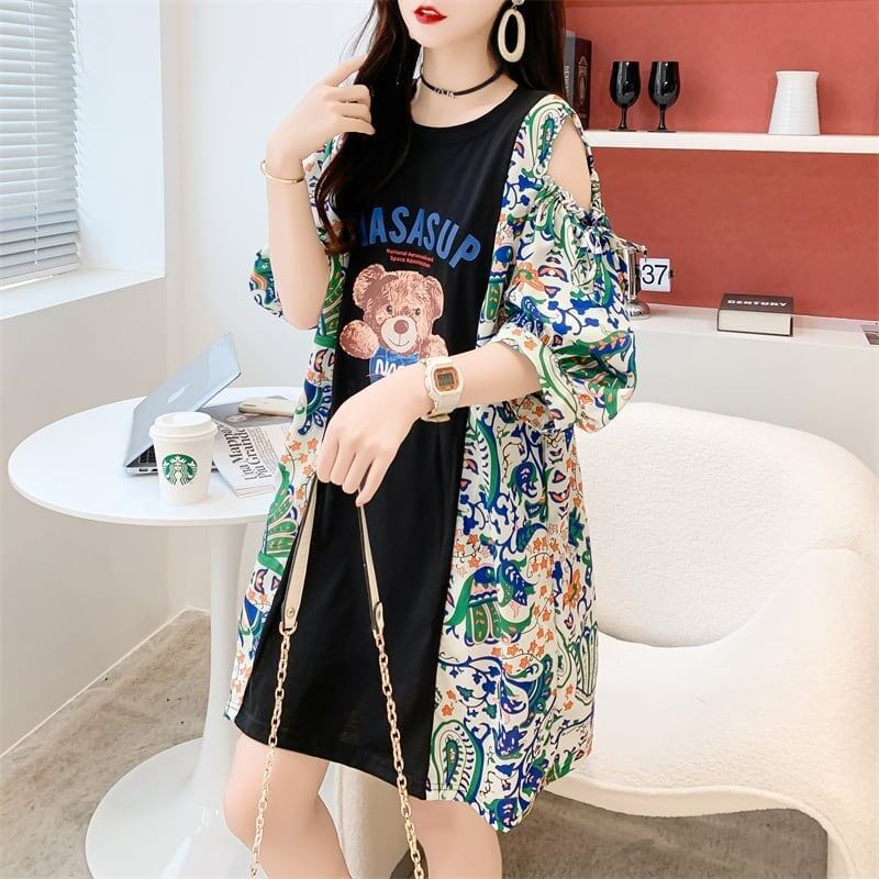 フライドストリート半袖トレンディな韓国風ラウンドネックTシャツ<F-2868>