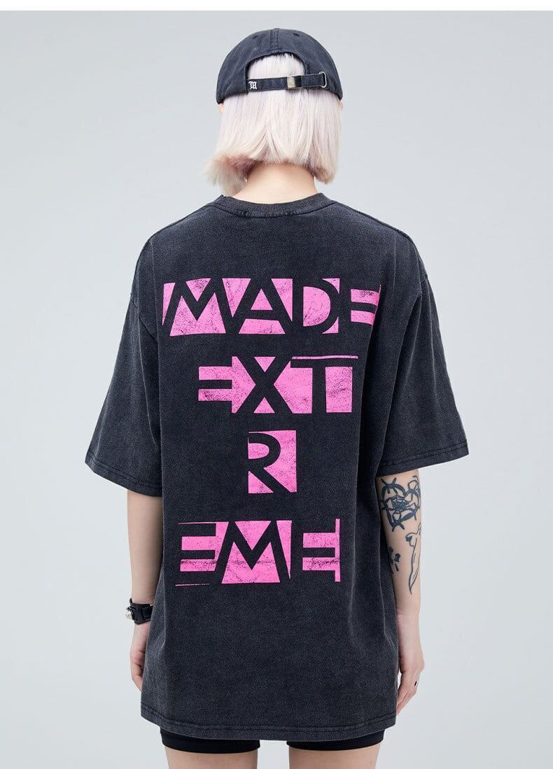 タイドブランド   ロックアメリカンストリートレタープリント半袖Tシャツ<F-2903>
