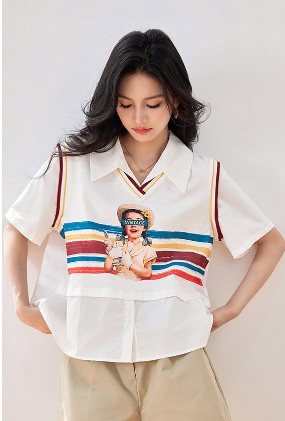 話題沸騰中 一目惚れ 個性的なデザイン レイヤード風 Tシャツ カットソー＜F-8331＞