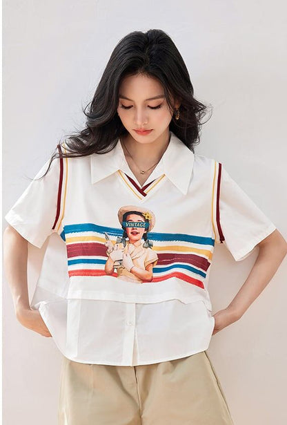 話題沸騰中 一目惚れ 個性的なデザイン レイヤード風 Tシャツ カットソー＜F-8331＞