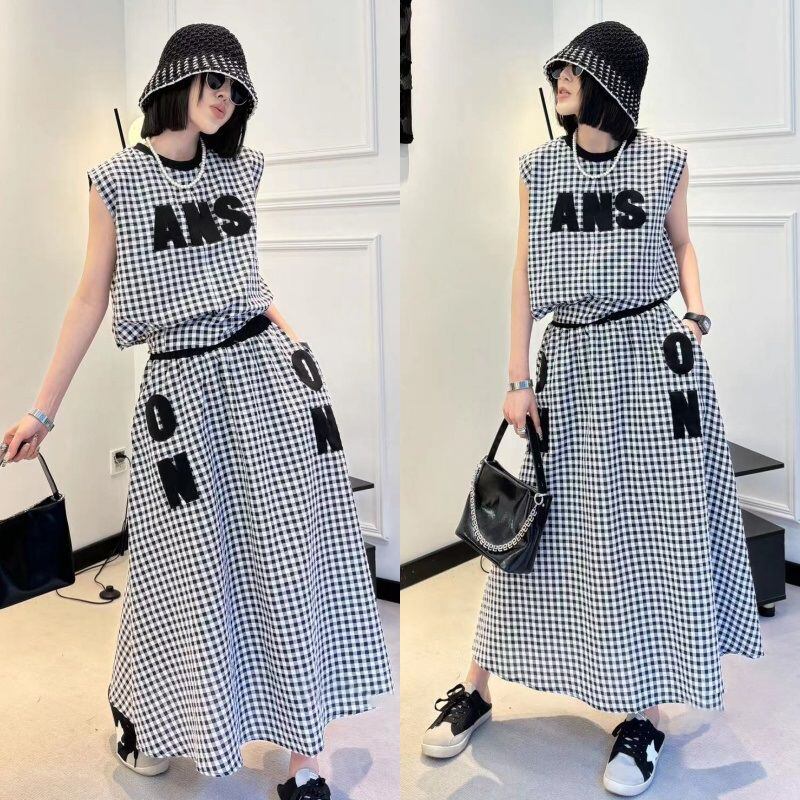 超人気 シンプル カジュアル チェック柄 ワンピース<F-8790>