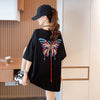 最新デザインセンス刺繍純綿ルーズ半袖Tシャツ<F-2949>