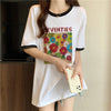 着?せ 配色 プリント ロング Tシャツ 四色 ゆったり半袖 ＜F-3019＞