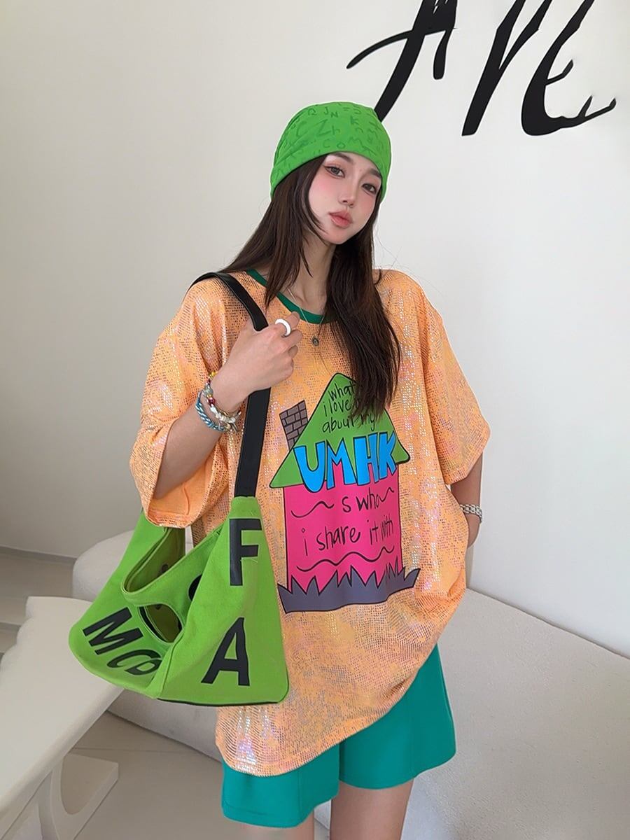 個性派 売れ筋 おすすめ 絶対流行 早い者勝ち カジュアル 2色選択 Tシャツ<F-11373>