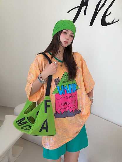 個性派 売れ筋 おすすめ 絶対流行 早い者勝ち カジュアル 2色選択 Tシャツ<F-11373>