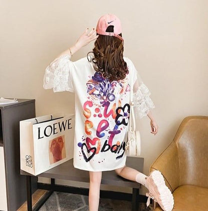好感度UP デザイン スウィート 一目惚れ 切り替え Tシャツ ＜F-8004＞