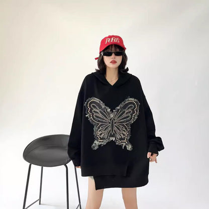 都市ファッショ デザイン オシャレ おしゃれ度高め 刺繍 ホットダイヤモンド カジュアル 3色選択 パーカーF-9290
