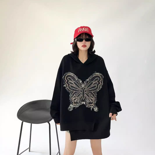 都市ファッショ デザイン オシャレ おしゃれ度高め 刺繍 ホットダイヤモンド カジュアル 3色選択 パーカーF-9290