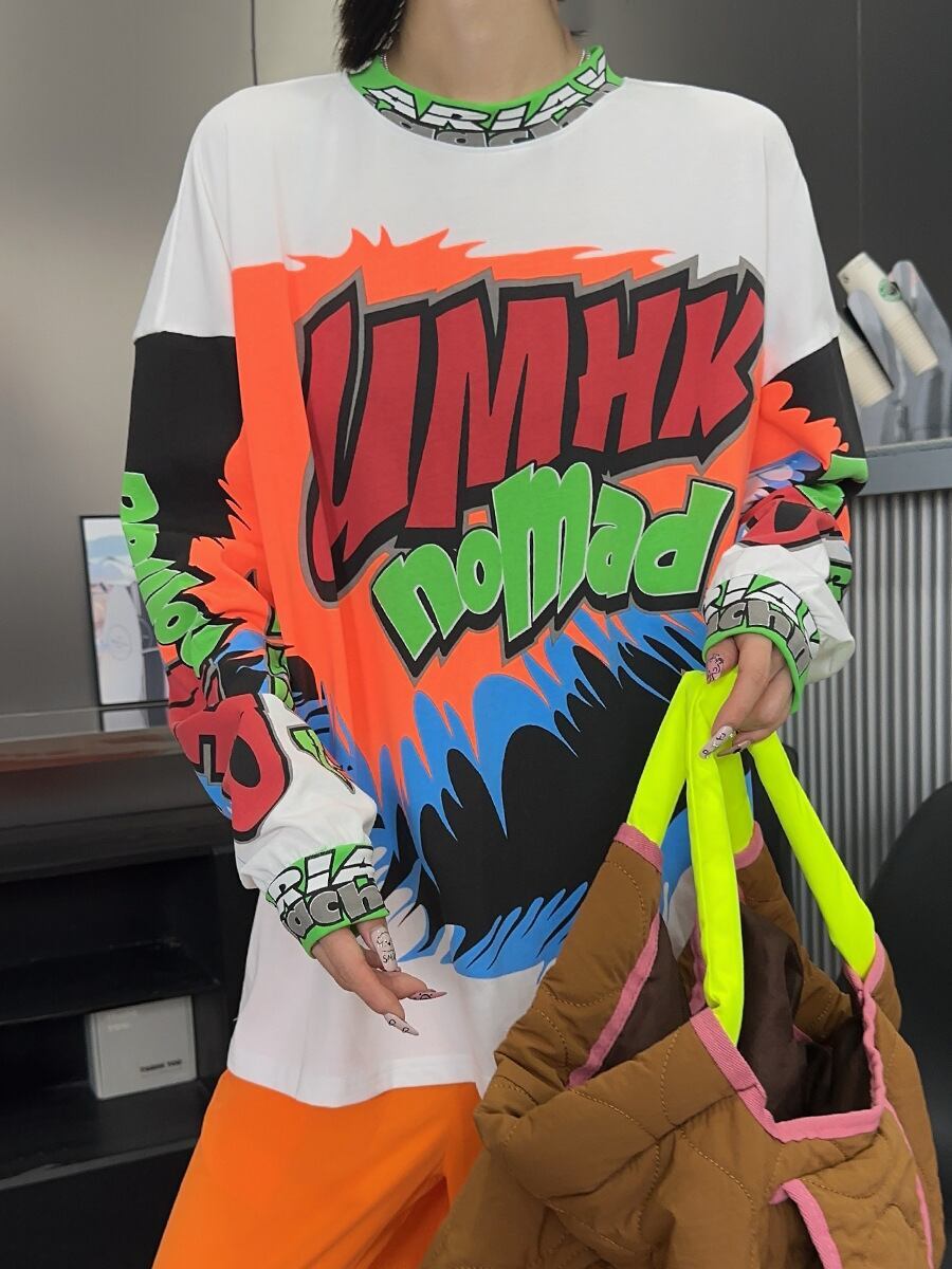着回し力抜群 アバンギャルド 個性的なデザイン プリント全2色 TシャツF-9225