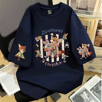 ゆったり 4色展開 ユニセックス ロゴプリント ダメージ加工Tシャツ<F-13048>