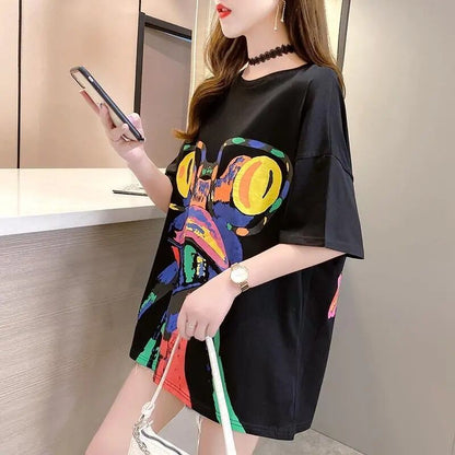 絶対流行 プリント ファッション ゆったり 全4色 半袖 Tシャツ＜F-11523＞