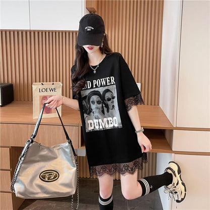売り切れ必至 レース ファッション 切り替え ゆったり 半袖Tシャツ＜F-8480＞