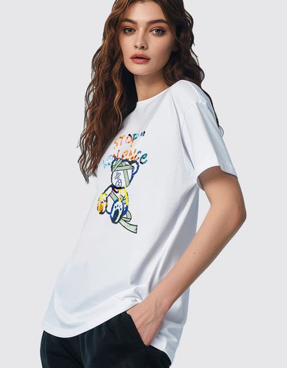スタイルアップ カジュアル おしゃれ度高め プリント全5色 半袖Tシャツ<F-9437>