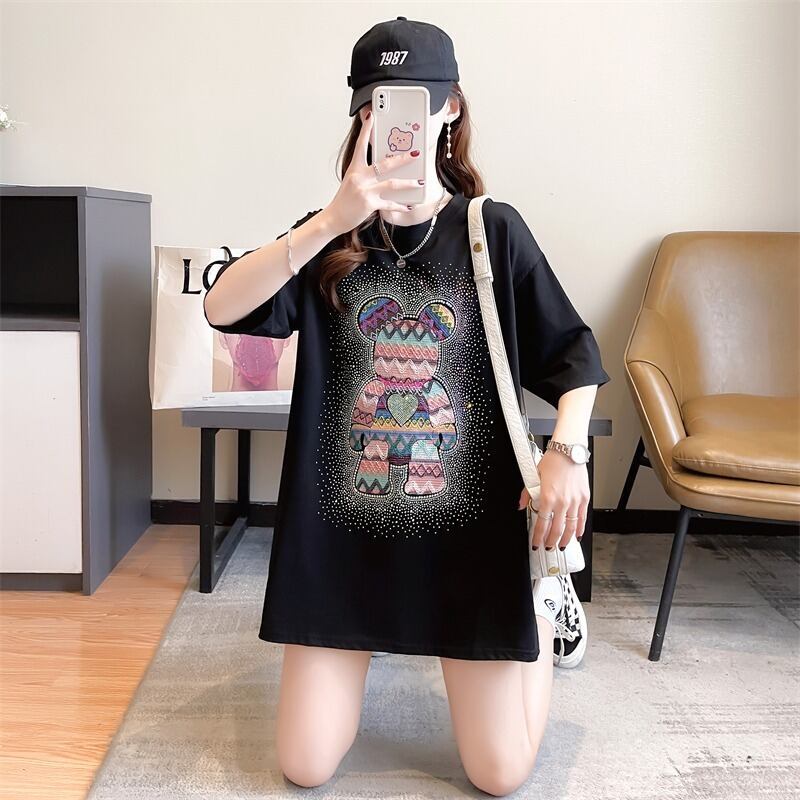 【半額！期間限定！！】絶対流行 ホットダイヤモンド カジュアル プリント全2色 半袖Tシャツ カットソー ＜F-8564＞