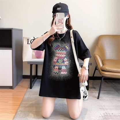 【半額！期間限定！！】絶対流行 ホットダイヤモンド カジュアル プリント全2色 半袖Tシャツ カットソー ＜F-8564＞