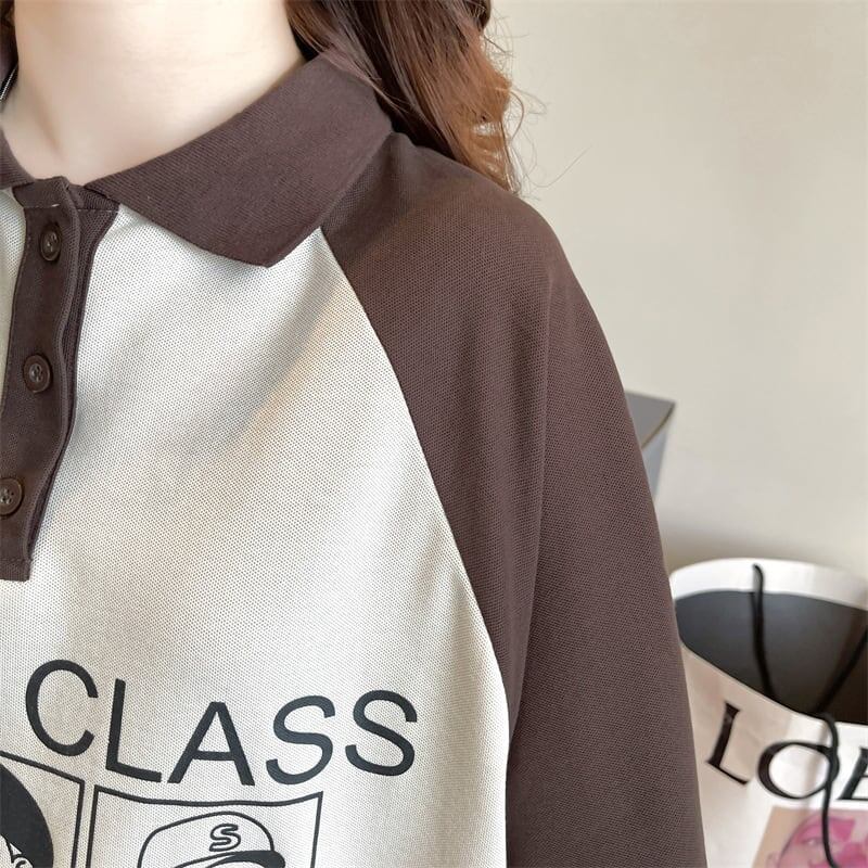 早い者勝ち   POLOネック ロング ラグランTシャツ ゆったりワンピース＜F-4027＞
