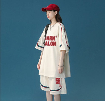 大好評 ファッション カジュアル ルーズ半袖ＴシャツⅹパンツセットF-6539