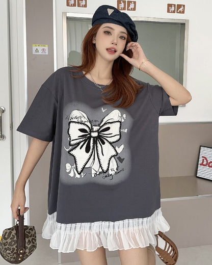 今季マストバイ プリントゆったり 切り替え 半袖Tシャツ 全4色＜F-8256＞