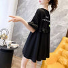 ミドル丈のイレギュラー半袖Tシャツワンピース<F-5007>