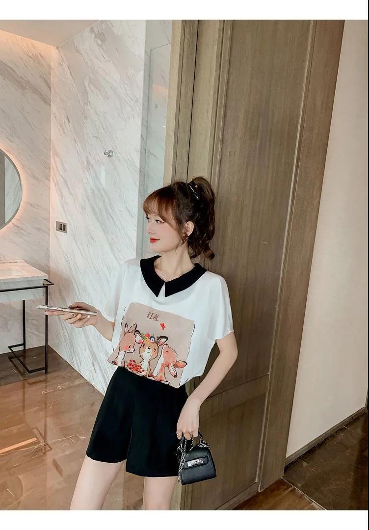 美人度アップ シフォン スウィート 半袖 Tシャツ ショートパンツ セットアップ ＜F-9234＞