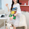 デザインセンス中空プリントTシャツルーズトップス<F-2877>