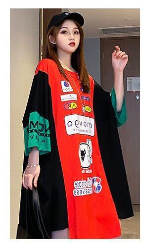 【半額！期間限定！！】超人気 個性派 絶対流行 アバンギャルド プリント 切り替え ゆったり ワンピース<F-8531>