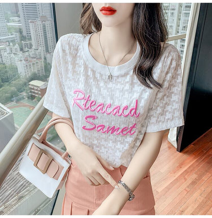 【半額！期間限定！！】大活躍 シフォン 定番シンプル 刺繍 全3色 Tシャツ カットソー ＜F-8601＞
