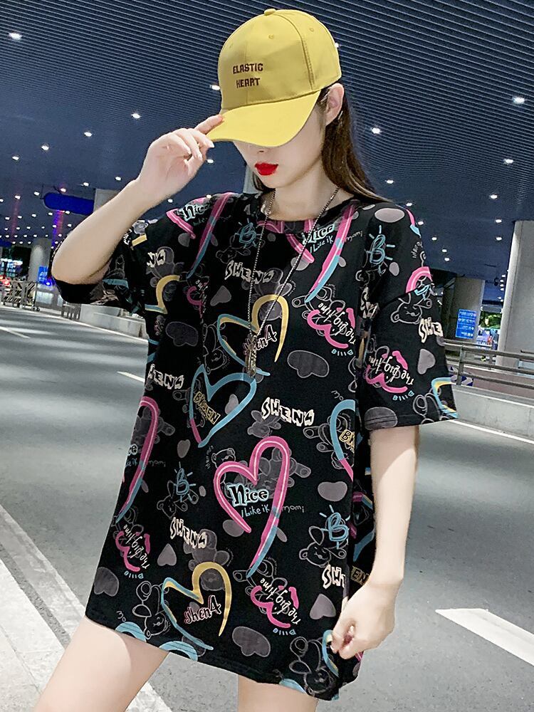 新商品 カジュアル 個性派 プリント ゆったり 半袖Tシャツ＜F-8534＞