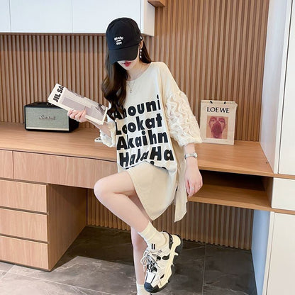 ファッション 切り替え 個性派 プリント 3色選択 半袖Tシャツ＜F-8548＞