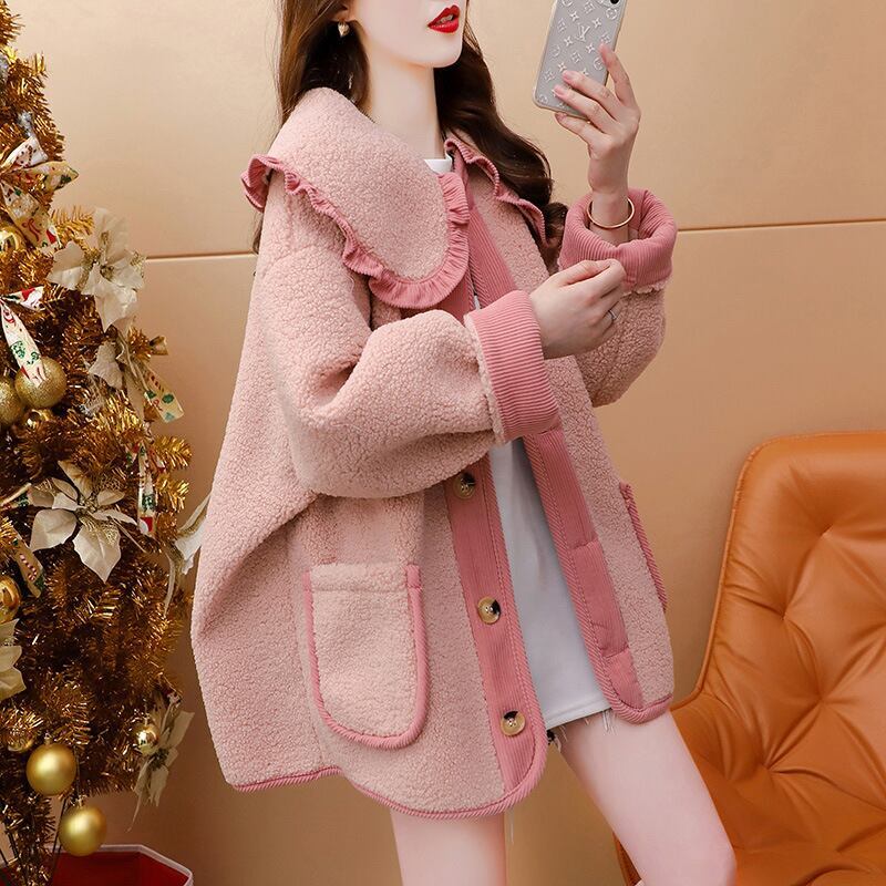 新商品 柔らかくて優しい印象 大人可愛い フリルドールカラーガーリーコートF-9946