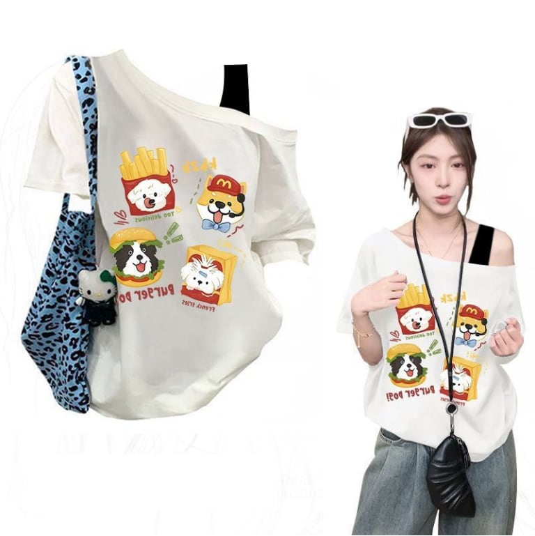 オフショルダー ルーズシルエット 大人気 Tシャツ F-13335