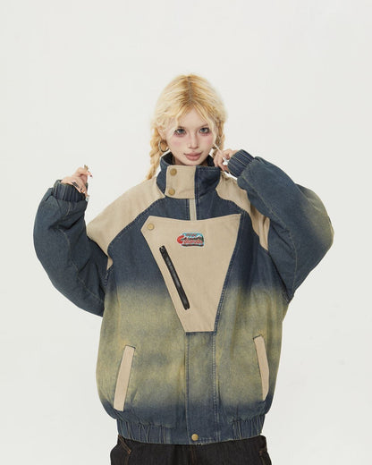 絶対流行 オシャレ 都市ファッショ デザイン 切り替え デニム キルティングジャケット ＜F-9850＞
