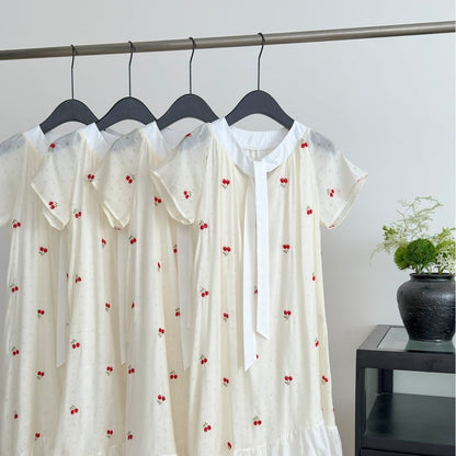 フルーツ刺繍 襟リボン ワンピース F-13225