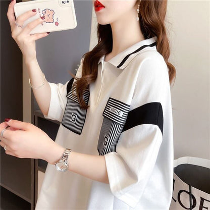 絶対流行 2色選択可 カジュアル 切り替え 半袖 Tシャツ カットソー＜F-8292＞