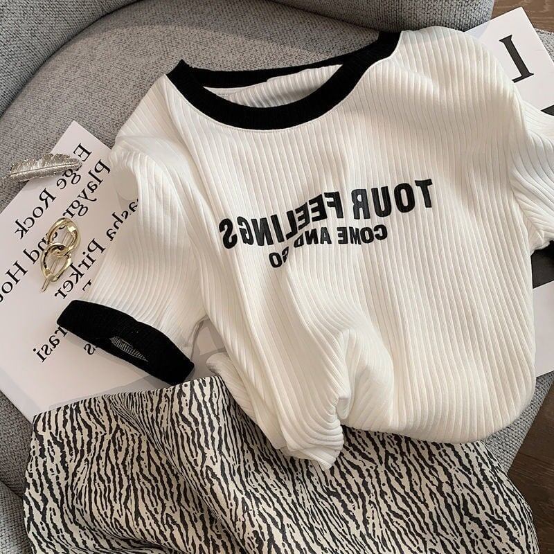 ゆったり感アップ アルファベット ファッション Tシャツ カットソー＜F-3077＞