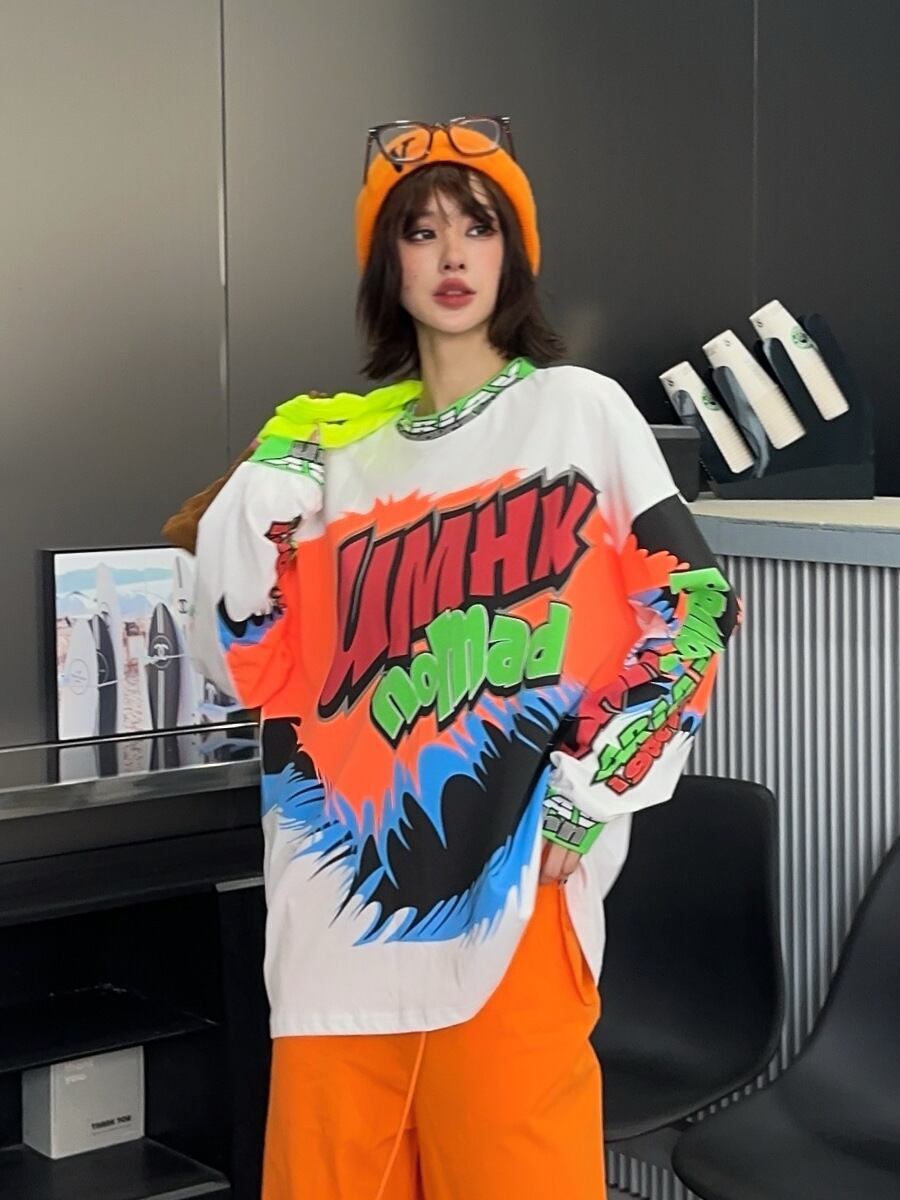 着回し力抜群 アバンギャルド 個性的なデザイン プリント全2色 TシャツF-9225