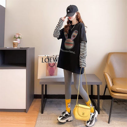 組み合わせやすい   ストライプ柄 二色 長袖Tシャツ ＜F-4006＞