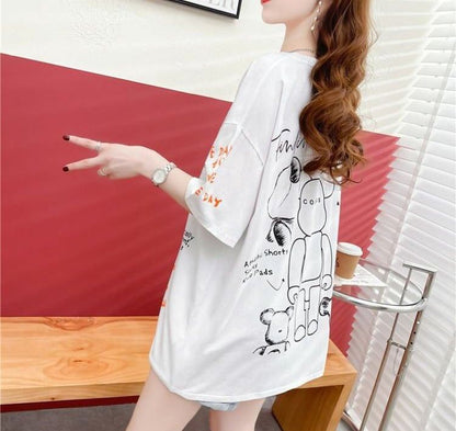 【個性派】 プリント カジュアル ビッグロゴ ゆったりトップス 半袖Tシャツ 全2色＜F-4940＞