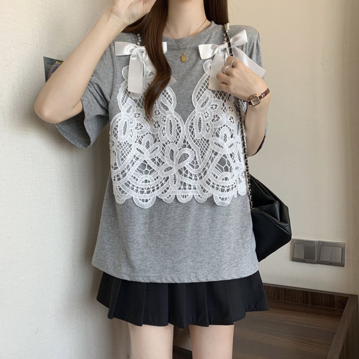 ファッション感満々 ロング丈 ゆったり 2色半袖Tシャツ＜F-10995＞