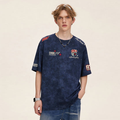 定番シンプル  今季マストバイ 全4色 ロゴプリント ダメージ加工Tシャツ  男女兼用F-13044