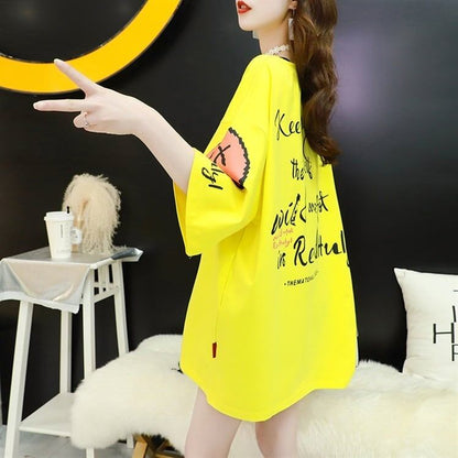 着回し力抜群   ゆったりロング丈切り替え三色半袖Tシャツ＜F-8121＞