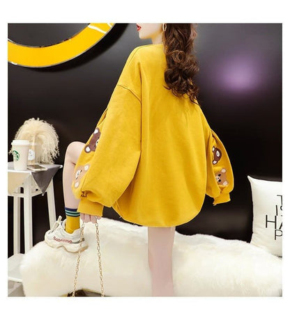 【半額！期間限定！！】韓国風ルーズラウンドネックミドル丈ファッション怠惰なトップス<F-5067>