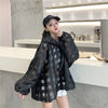 大人気 チェック柄 ゆったり 日焼け対策 UVカット 冷房対策 着?せ 長袖 フード付き シャツ ＜F-1910＞