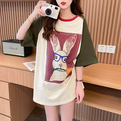 絶対欲しい プリント 個性派 切り替え 全2色 半袖 Tシャツ ＜F-8545＞