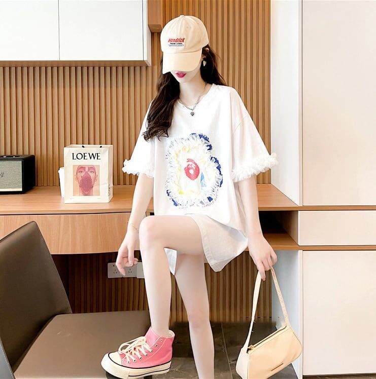 デザインセンスレースステッチTシャツ半袖新しいスタイル<F-2932>
