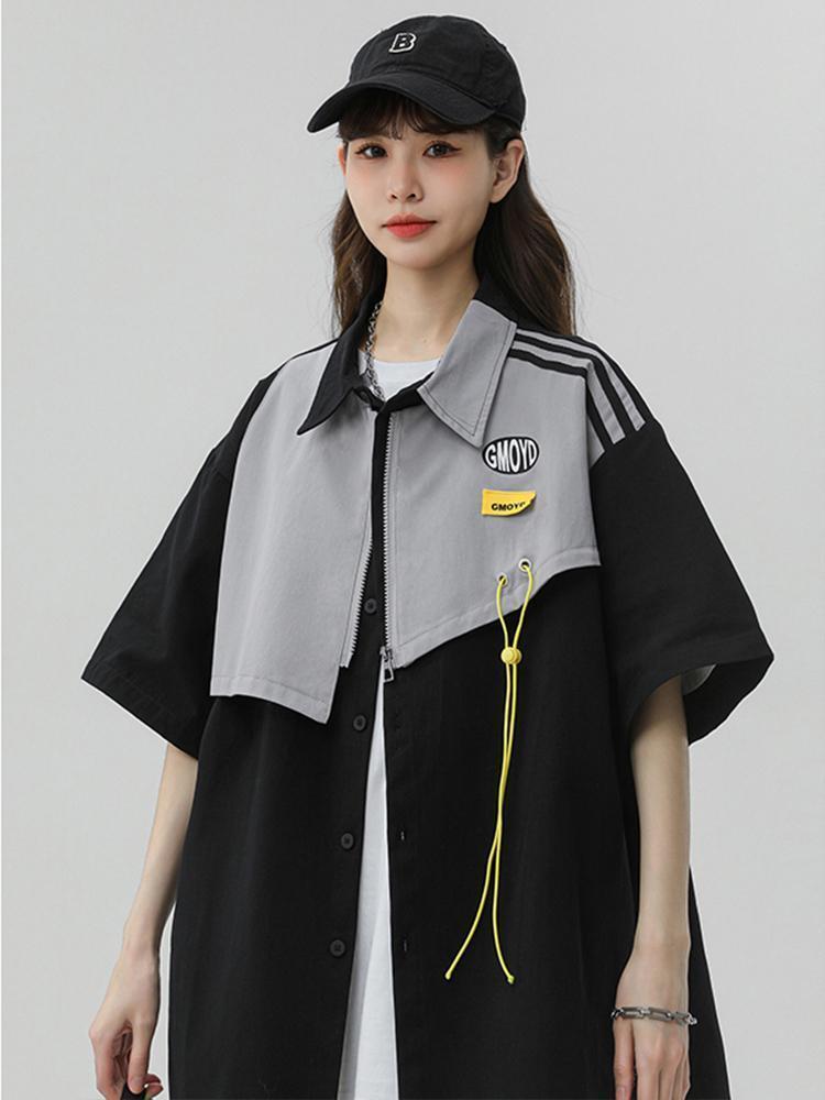 シンプルだけど一癖あるコーデ 切り替え レイヤード風 全2色 半袖TシャツF-9046