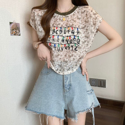 好感度UP カジュアル 大人可愛い プリント 全2色 半袖 Tシャツ＜F-8822＞