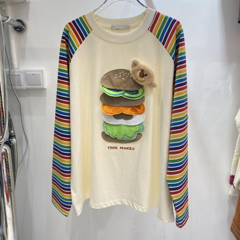 都市ファッショ デザイン オシャレ 大人可愛い 着心地良い プリント ストライプ柄 半袖TシャツF-9332