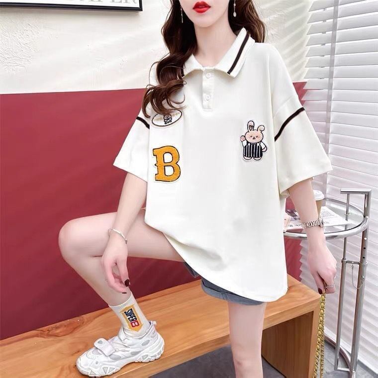 韓国系   POLOネック 四色 ゆったり半袖 ＜F-2869＞